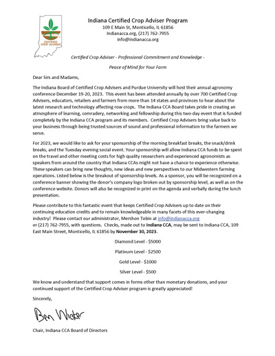2023 INCCA Conference Sponsorship Letter